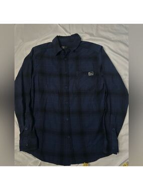 Fintech Shirt Mens Medium Blue Plaid Button Up Outdoor Casual Fishing